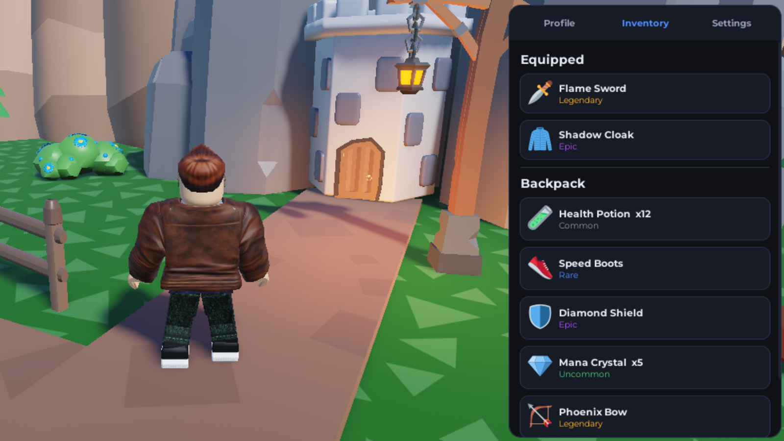 Inventory and equipment panel